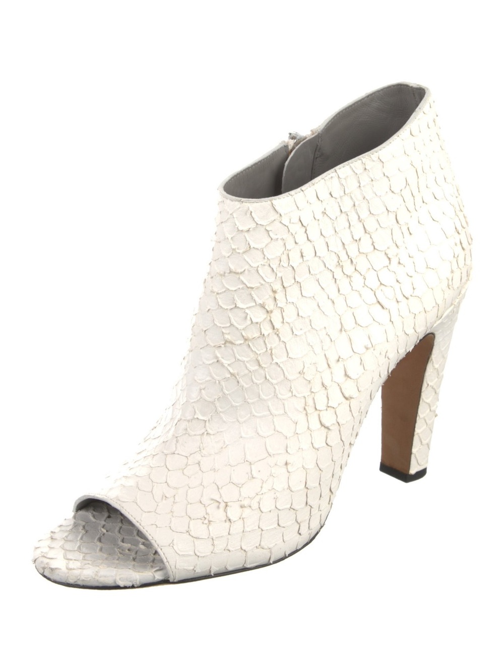 VINCE White Snake Skin Peep Toe Ankle Booties